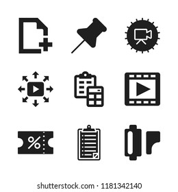 clip icon. 9 clip vector icons set. film roll, clipboard and video camera icons for web and design about clip theme