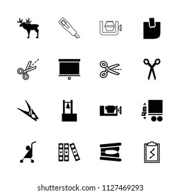 Clip icon. collection of 16 clip filled and outline icons such as barber scissors, vice clamp, glued note, bell, scissors. editable clip icons for web and mobile.