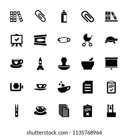 Clip icon. collection of 25 clip filled icons such as turtle, cloth pin, board, cup with heart, binder, paper, bell, bowl. editable clip icons for web and mobile.