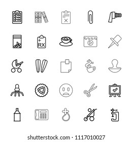 Clip icon. collection of 25 clip outline icons such as nest, baby stroller, hair barrette, board, vice clamp, spray paint, seed bag. editable clip icons for web and mobile.