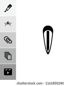 Clip icon. collection of 6 clip filled icons such as paper, movie clapper, hair barrette, rocket. editable clip icons for web and mobile.