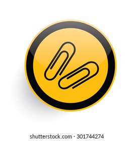 Clip icon design on yellow button background,clean vector