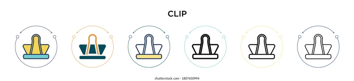 Icono de clip en estilo relleno, delgado, contorno y trazo. Ilustración vectorial de dos iconos vectoriales de clips de color y negro se puede utilizar para móviles, ui, web