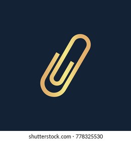 Clip icon flat. Simple gold pictogram on dark background. Vector illustration symbol