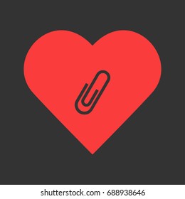 Clip icon flat. Simple pictogram on heart background. Vector illustration symbol