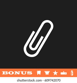 Clip icon flat. White pictogram on black background. Vector illustration symbol and bonus button tooth, vase, star, mirror, bottle