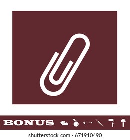 Clip icon flat. White pictogram on brown background. Vector illustration symbol and bonus icons