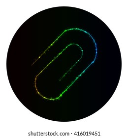 Clip icon of gradient lights on black background. Neon vector icon
