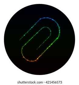 Clip icon of gradient lights on black background. Neon vector icon