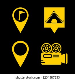 clip icon set about video camera, camping pin, situation pin and marker flags vector set