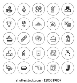 Clip icon set. collection of 25 outline clip icons with ballet shoes, board, clipboard, camping gas, flower, eraser, gold, flowers, link, hyperlink icons. editable icons.