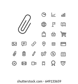Clip icon in set on the white background. Universal linear icons to use in web and mobile app.