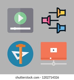 clip icon set. vector set about push pin, school material and video player icons set.