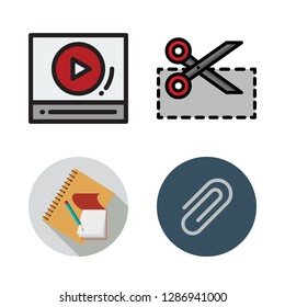 clip icon set. vector set about video player, paper clip, coupon and school material icons set.