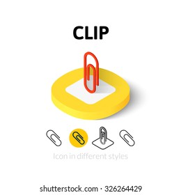 Clip icon, vector symbol in flat, outline and isometric style
