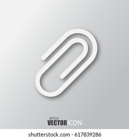 Clip icon in white style with shadow isolated on grey background. For your design, logo. Vector illustration.
