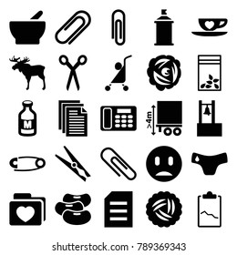 Clip icons. set of 25 editable filled clip icons such as nest, moose, children panties, barber scissors, spray paint, paper clip, seed bag, milk, cargo height