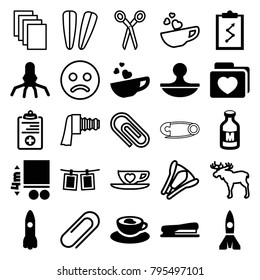 Clip icons. set of 25 editable filled and outline clip icons such as clipboard with chart, milk, rocket, folder with heart, cup with heart, medical clipboard, stapler, stamp