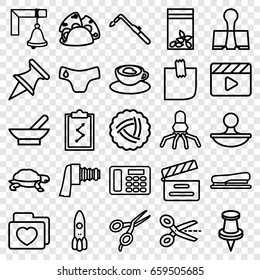 Clip icons set. set of 25 clip outline icons such as turtle, bowl, nest, children panties, barber scissors, blowtorch, taco, seed bag, folder with heart, cup with heart