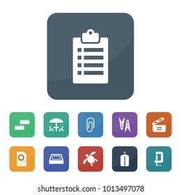 Clip icons. vector collection filled clip icons such as clipboard, clothes peg, dry cleaning, document search, clip, swimming pool, clamp, movie clapper, building blocks