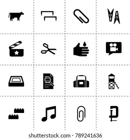 Clip icons. vector collection filled clip icons. includes symbols such as cow, scissors, hand cleaning, clothes peg, document search. use for web, mobile and ui design.