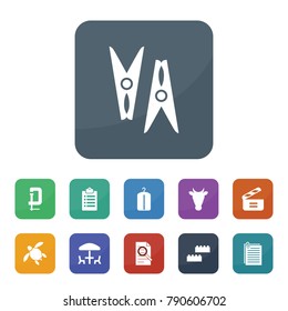 Clip icons. vector collection filled clip icons such as cow, clipboard, clothes peg, dry cleaning, paper, document search, clamp, movie clapper, building blocks, beach cafe