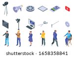 Clip maker icons set. Isometric set of clip maker vector icons for web design isolated on white background