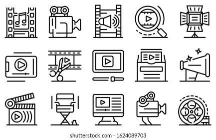 Clip maker icons set. Outline set of clip maker vector icons for web design isolated on white background