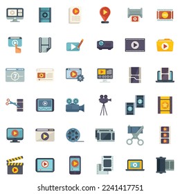 Clip montage icons set flat vector. Studio film. Movie production isolated