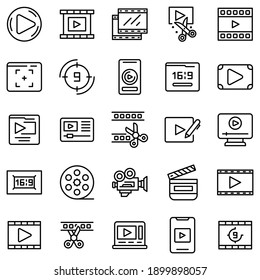 Clip montage icons set. Outline set of clip montage vector icons for web design isolated on white background