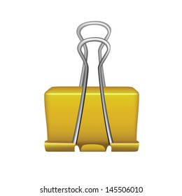 clip paper yellow binder vector isolated paperclip background, white chrome office stationery