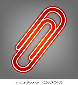 Clip sign illustration. Flat red icon with linear white icon with gray shadow at grayish background. Illustration.