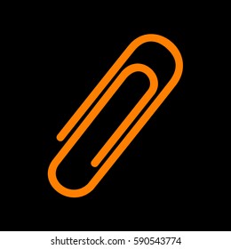 Clip sign illustration. Orange icon on black background.
