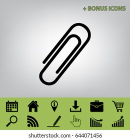 Clip sign illustration. Vector. Black icon at gray background with bonus icons at celery ones