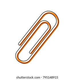 Clip sign illustration. Vector. Black line icon with shifted flat orange filled icon on white background. Isolated.