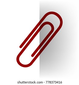 Clip sign illustration. Vector. Bordo icon on white bending paper background.