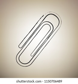 Clip sign illustration. Vector. Brush drawed black icon at light brown background.