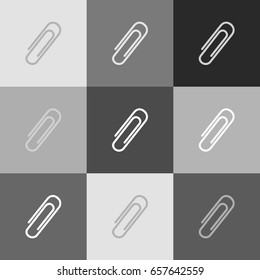 Clip sign illustration. Vector. Grayscale version of Popart-style icon.