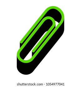 Clip sign illustration. Vector. Green 3d icon with black side on white background. Isolated.