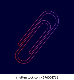 Clip sign illustration. Vector. Line icon with gradient from red to violet colors on dark blue background.
