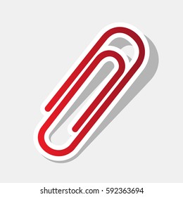 Clip sign illustration. Vector. New year reddish icon with outside stroke and gray shadow on light gray background.