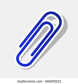 Clip sign illustration. Vector. New year bluish icon with outside stroke and gray shadow on light gray background.