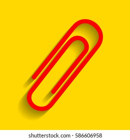 Clip sign illustration. Vector. Red icon with soft shadow on golden background.