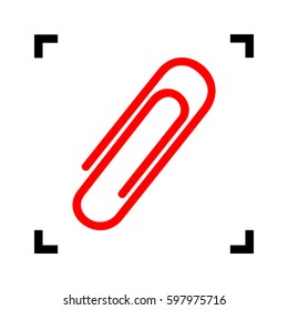 Clip sign illustration. Vector. Red icon inside black focus corners on white background. Isolated.