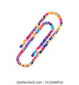 Clip sign illustration. Vector. Stained glass icon on white background. Colorful polygons. Isolated.