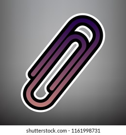Clip sign illustration. Vector. Violet gradient icon with black and white linear edges at gray background.