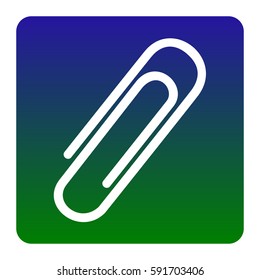 Clip sign illustration. Vector. White icon at green-blue gradient square with rounded corners on white background. Isolated.