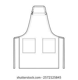 Clip Straps Aprons with two pockets technical fashion illustration. Chef uniform for cooking Flat sketch outline apparel template front view. Women, men unisex CAD mockup isolated on white background