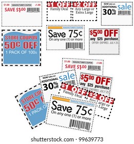 Clip this group of six print coupons as elements store sale ad designs