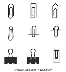 clip vector icons. Simple illustration set of 9 clip elements, editable icons, can be used in logo, UI and web design